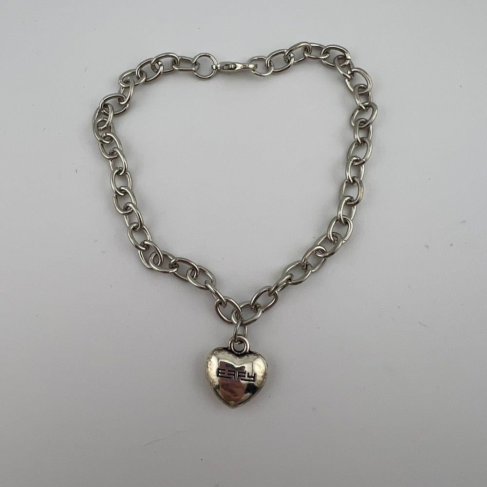 EFFY‎ Heart Charm Bracelet Silver Tone Chain Link Designer Jewelry Unmarked